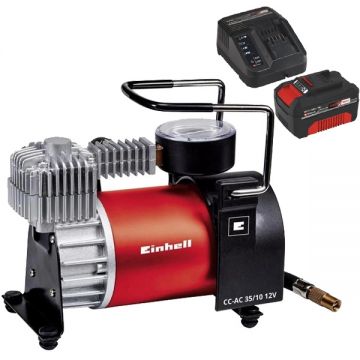 Einhell  CC-AC 35/10 12V PXC + Starter Kit - Compresor auto 35 l/min 10 bar + Set 1 acumulator si incarcator Li-Ion 18 V 4 Ah