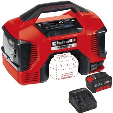Einhell  PRESSITO PXC + Starter Kit - Compresor hibrid 11 bar + Set 1 acumulator si incarcator Li-Ion 18 V 4 Ah