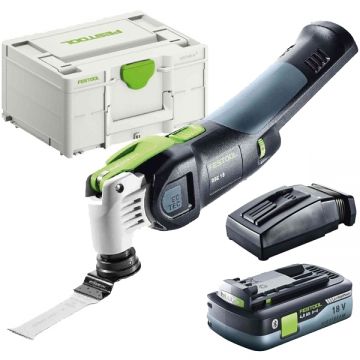 Festool  OSC 18 E-Basic + BP 18 Li 4.0 HPC-ASI + TCL 6 - Multicutter fara acumulatori si incarcator Li-Ion 18 V - Ah motor fara perii prindere rapida accesorii valiza speciala + Acumulator Li-Ion 18 V 4 Ah + Incarcator acumulatori Li-Ion 10.8-18 V incarc