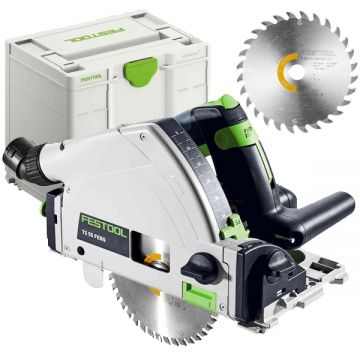Festool  TS 55 FEBQ-Plus - Fierastrau circular 1200 W 160x20 mm valiza speciala + Panza fierastrau circular lemn 160x20x1.8 mm 28 dinti