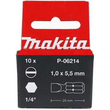 Makita  P-06214 - Set capete de insurubare plat 1x5.5 mm 10 bucati