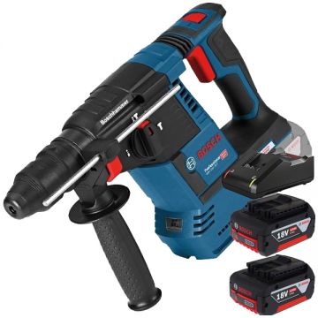 Bosch  GBH 18V-26 + 1600A019S0 - Rotopercutor SDS-Plus 2.6 J motor fara perii + Set 2 acumulatori si incarcator Li-Ion 18 V 4 Ah