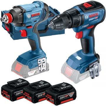 Bosch  GSR 18V-50 + GDX 180-LI  - Masina de gaurit si insurubat 50 Nm + Masina de insurubat cu impact 180 Nm M6-M14 + Set 3 acumulatori si incarcator Li-Ion 18 V 5 Ah + Valiza speciala