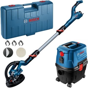 Bosch  GTR 550 + GAS 15 PS - Slefuitor pentru pereti 550 W 225 mm valiza plastic + Aspirator umed-uscat 1100 W 270 mbar 15 l priza scule electrice