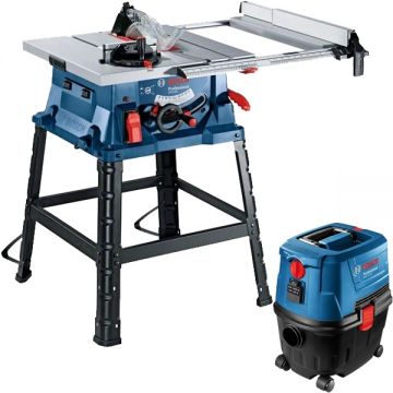 Bosch  GTS 254 + GAS 15 PS - Fierastrau circular de masa 1800 W 254 mm + Aspirator umed-uscat 1100 W 270 mbar 15 l priza scule electrice