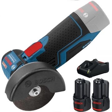 Bosch  GWS 12V-76 + 1600A019R8 - Polizor unghiular 76 mm motor fara perii + Set 2 acumulatori si incarcator Li-Ion 12 V 2 Ah