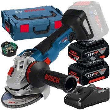 Bosch  GWS 18V-10 SC + GBA + GAL 18V-40 - Polizor unghiular 150 mm valiza speciala accesorii + Set 2 acumulatori si incarcator Li-Ion 18 V 5 Ah