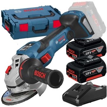 Bosch  GWS 18V-15 SC BITURBO + GBA + GAL 18V-40 - Polizor unghiular 125 mm valiza speciala + Set 2 acumulatori si incarcator Li-Ion 18 V 5 Ah