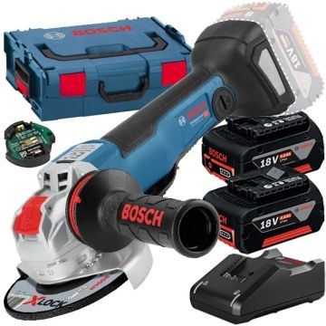 Bosch  GWX 18V-10 PSC X-LOCK  + GBA + GAL 18V-40 - Polizor unghiular 125 mm valiza speciala accesorii + Set 2 acumulatori si incarcator Li-Ion 18 V 5 Ah