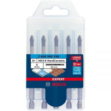 Bosch  EXPERT HEX-9 HardCeramic - Set burghie ceramica  5  mm tija hexagonala 5 bucati