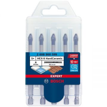 Bosch  EXPERT HEX-9 HardCeramic - Set burghie ceramica  6  mm tija hexagonala 5 bucati