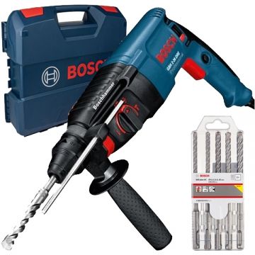 Bosch  GBH 2-26 DRE + Plus-5X - Rotopercutor SDS-Plus 800 W 2.7 J valiza plastic + Set burghie SDS-Plus 6-10  mm 5 bucati