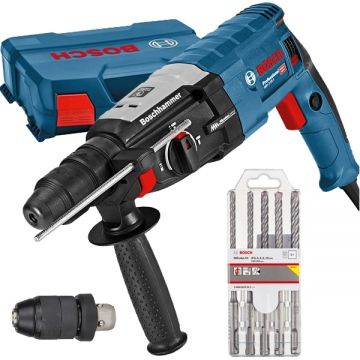 Bosch  GBH 2-28 F + Plus-5X - Rotopercutor SDS-Plus 880 W 3.2 J mandrina interschimbabila valiza plastic + Set burghie SDS-Plus 6-10 mm 5 bucati