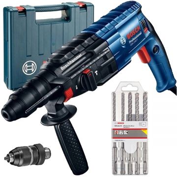 Bosch  GBH 240 F + Plus-5X - Rotopercutor SDS-Plus 790 W 2.7 J mandrina interschimbabila valiza plastic + Set burghie SDS-Plus 6-10  mm 5 bucati