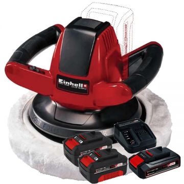Einhell  CE-CB 18/254 Li PXC + Starter Kit + Twinpack - Masina de lustruit 254 mm + Set 1 acumulator si incarcator Li-Ion 18 V 2.5 Ah + Set 2 acumulatori Li-Ion 18 V 4 Ah