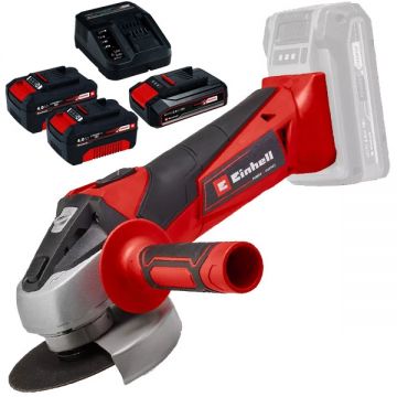 Einhell  TC-AG 18/115 Li PXC + Starter Kit + Twinpack - Polizor unghiular 115 mm + Set 1 acumulator si incarcator Li-Ion 18 V 2.5 Ah + Set 2 acumulatori Li-Ion 18 V 4 Ah