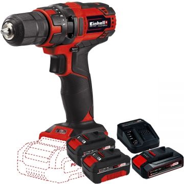 Einhell  TC-CD 18/35 Li PXC + Starter Kit + Twinpack - Masina de gaurit si insurubat 35 Nm + Set 1 acumulator si incarcator Li-Ion 18 V 2.5 Ah + Set 2 acumulatori Li-Ion 18 V 4 Ah