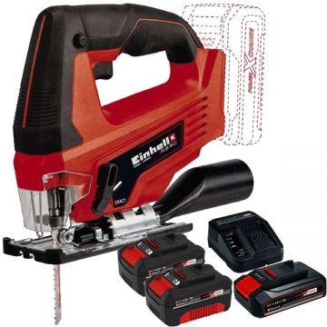 Einhell  TC-JS 18 Li PXC + Starter Kit + Twinpack - Fierastrau pendular + Set 1 acumulator si incarcator Li-Ion 18 V 2.5 Ah + Set 2 acumulatori Li-Ion 18 V 4 Ah