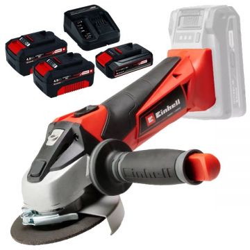 Einhell  TE-AG 18/115 Li PXC + Starter Kit + Twinpack - Polizor unghiular 115 mm + Set 1 acumulator si incarcator Li-Ion 18 V 2.5 Ah + Set 2 acumulatori Li-Ion 18 V 4 Ah