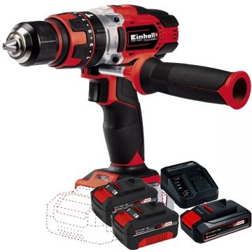 Einhell  TE-CD 18/48 Li-i PXC + Starter Kit + Twinpack - Masina de gaurit si insurubat cu percutie 48 Nm + Set 1 acumulator si incarcator Li-Ion 18 V 2.5 Ah + Set 2 acumulatori Li-Ion 18 V 4 Ah