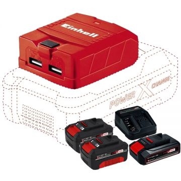Einhell  TE-CP 18 Li USB PXC + Starter Kit + Twinpack - Adaptor USB + Set 1 acumulator si incarcator Li-Ion 18 V 2.5 Ah + Set 2 acumulatori Li-Ion 18 V 4 Ah
