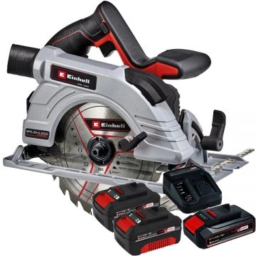 Einhell  TE-CS 18/190 Li BL SE PXC + Starter Kit + Twinpack - Fierastrau circular 190x20 mm + Set 1 acumulator si incarcator Li-Ion 18 V 2.5 Ah + Set 2 acumulatori Li-Ion 18 V 4 Ah