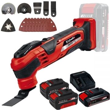 Einhell  TE-MG 18 Li VARRITO PXC + Starter Kit + Twinpack - Multicutter + Set 1 acumulator si incarcator Li-Ion 18 V 2.5 Ah + Set 2 acumulatori Li-Ion 18 V 4 Ah