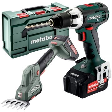 Metabo  BS 18 L + SGS 18 LTX Q - Masina de gaurit si insurubat cu 2 acumulatori Li-Ion 18 V 2 Ah 50 Nm + Masina de tuns gard viu 20 cm valiza speciala