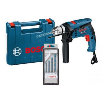 Bormasina cu Percutie, Bosch GSB 13 RE, 600W + Set de 4 Burghie MultiConstruction + Cutie Transport