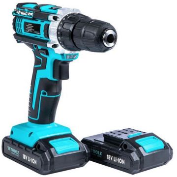 Masina de gaurit si insurubat (bormasina) cu percutie cu 2 acumulatori Detoolz DZ-SE128, 18 V, 1450 RPM, 10 mm mandrina, accesorii incluse