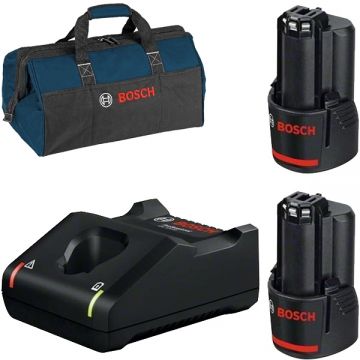 Bosch  1600A019RD + 1619BZ0100 - Set 2 acumulatori si incarcator Li-Ion 12 V 3 Ah + Geanta textila
