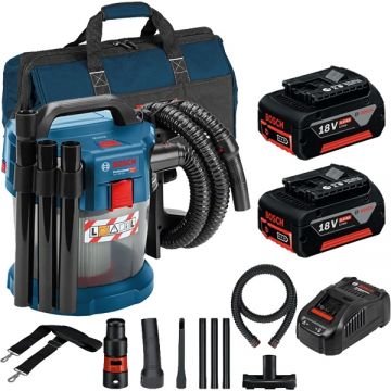 Bosch  GAS 18V-10 L + GBA + GAL 1880 CV + 1619BZ0100- Aspirator 115 mbar + Set 2 acumulatori si incarcator Li-Ion 18 V 5 Ah + Geanta textila