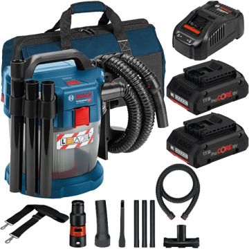 Bosch  GAS 18V-10 L + ProCORE + GAL 1880 CV + 1619BZ0100 - Aspirator 115 mbar + Set 2 acumulatori si incarcator Li-Ion 18 V 4 Ah + Geanta textila