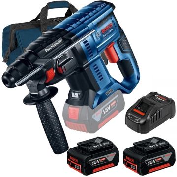 Bosch  GBH 180-LI + GBA + GAL 1880 CV + 1619BZ0100 - Rotopercutor SDS-Plus 2 J + Set 2 acumulatori si incarcator Li-Ion 18 V 5 Ah + Geanta textila