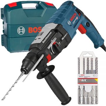 Bosch  GBH 2-28 + Plus-5X - Rotopercutor SDS-Plus 880 W 3.2 J valiza plastic + Set burghie SDS-Plus 6-10 mm 5 bucati