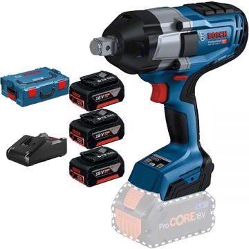 Bosch  GDS 18V-1050 H + 0615990L3T - Masina de insurubat cu impact 1050 Nm M10-M24 + Set 3 acumulatori si incarcator Li-Ion 18 V 5 Ah valiza speciala