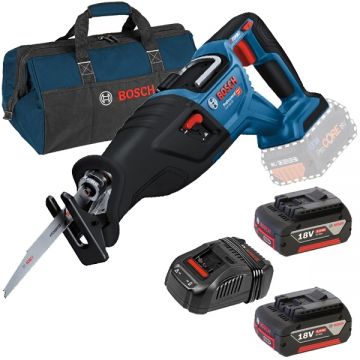 Bosch  GSA 185-LI + 1600A00B8J + 1619BZ0100 - Fierastrau sabie + Set 2 acumulatori si incarcator Li-Ion 18 V 5 Ah + Geanta textila