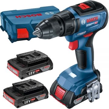 Bosch  GSR 18V-50 + 1600Z00036 - Masina de gaurit si insurubat cu 2 acumulatori Li-Ion 18 V 2 Ah 50 Nm valiza plastic + Acumulator Li-Ion 18 V 2 Ah