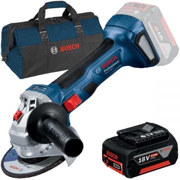 Bosch  GWS 180-LI + GBA + 1619BZ0100 - Polizor unghiular 125 mm + Acumulator Li-Ion 18 V 4 Ah + Geanta textila