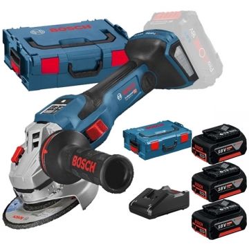 Bosch  GWS 18V-15 SC BITURBO + 0615990L3T - Polizor unghiular 125 mm valiza speciala + Set 3 acumulatori si incarcator Li-Ion 18 V 5 Ah valiza speciala