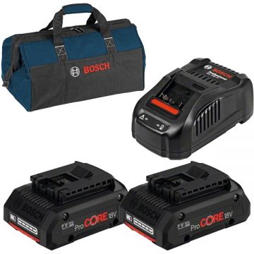 Bosch  ProCORE + GAL 1880 CV + 1619BZ0100 - Set 2 acumulatori si incarcator Li-Ion 18 V 4 Ah + Geanta textila