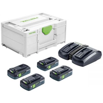 Festool  SYS 18V 4x40/TCL 6 DUO - Set 4 acumulatori si incarcator Li-Ion 18 V 4 Ah incarcare rapida valiza speciala