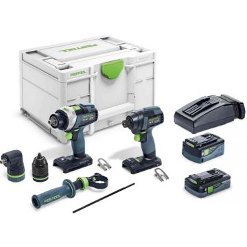 Festool  TID 18 5.0/4.0-Set TPC 18/4 - Masina de insurubat cu impact + Masina de gaurit si insurubat cu percutie cu 2 acumulatori Li-Ion 18 V 4/5 Ah valiza speciala