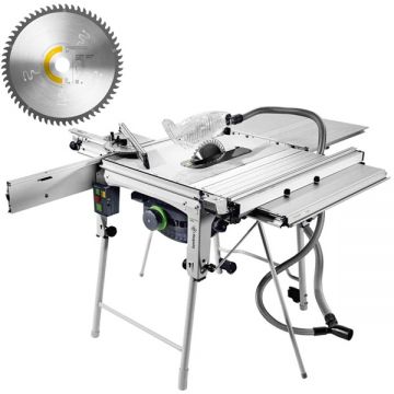 Festool  TKS 80 EBS- SET - Fierastrau circular de masa 2200 W 254x30 mm picioare sustinere cadru accesorii + Panza fierastrau circular multimaterial 254x30x2.4 mm 60 dinti