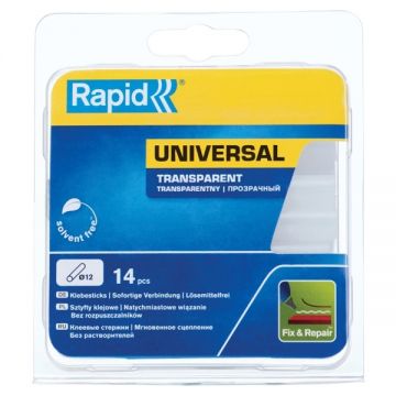 Rapid  40107946 - Baghete silicon transparente 12x94 mm 14 bucati EG111 EG212 EG250 CG270 BGX300 G1000 Hobby Glue Gun