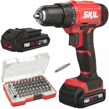 Skil  2740 AA - Masina de gaurit si insurubat cu 1 acumulator Li-Ion 12 V 2 Ah 35 Nm + Acumulator Li-Ion 20 V 2 Ah + Set capete de insurubare mixt 51 bucati