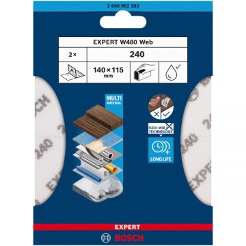 Bosch  EXPERT W480 Web - Foaie abraziva dreptunghi 140x115 mm fara gauri granulatie 240 2 buc