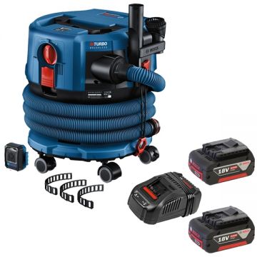Bosch  GAS 18V-12 MC + 1600A00B8J - Aspirator 140 mbar accesorii + Set 2 acumulatori si incarcator Li-Ion 18 V 5 Ah