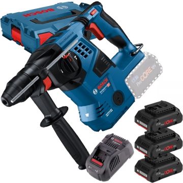 Bosch  GBH 18V-28 C + 0615990L1R - Rotopercutor SDS-Plus 3.3 J + Set 3 acumulatori si incarcator Li-Ion 18 V 4 Ah valiza speciala