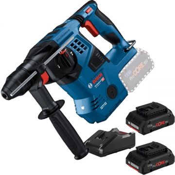 Bosch  GBH 18V-28 C + ProCORE + GAL 18V-40 - Rotopercutor SDS-Plus 3.3 J + Set 2 acumulatori si incarcator Li-Ion 18 V 4 Ah